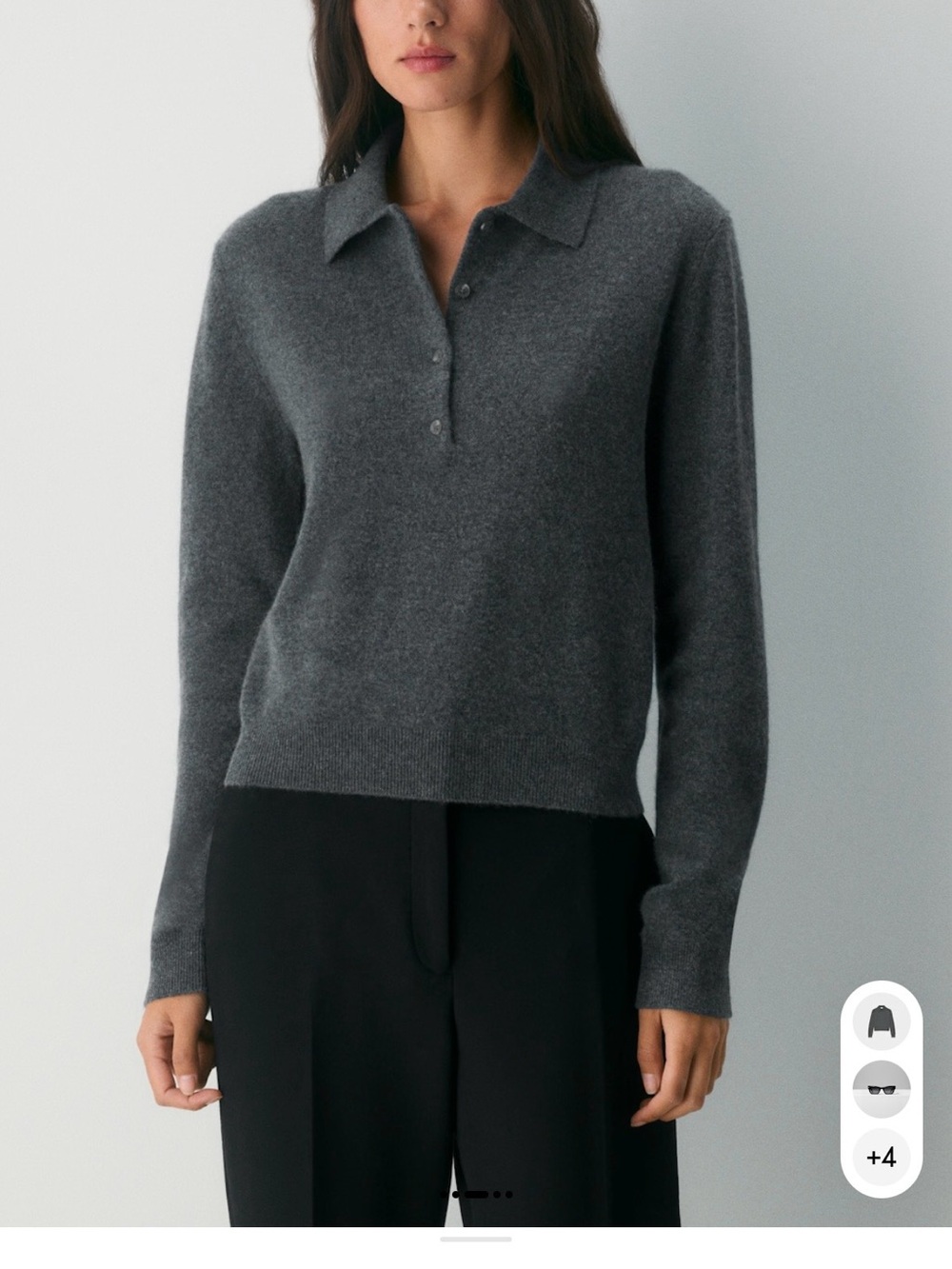 Aritzia Charcoal Gray Polo-Collar Cashmere Blend Sweater